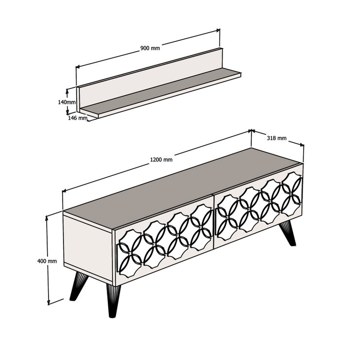 Hanah Home Mueble TV Nogal Diseño Floral Moderno Elegante con Almacenamiento 120cm